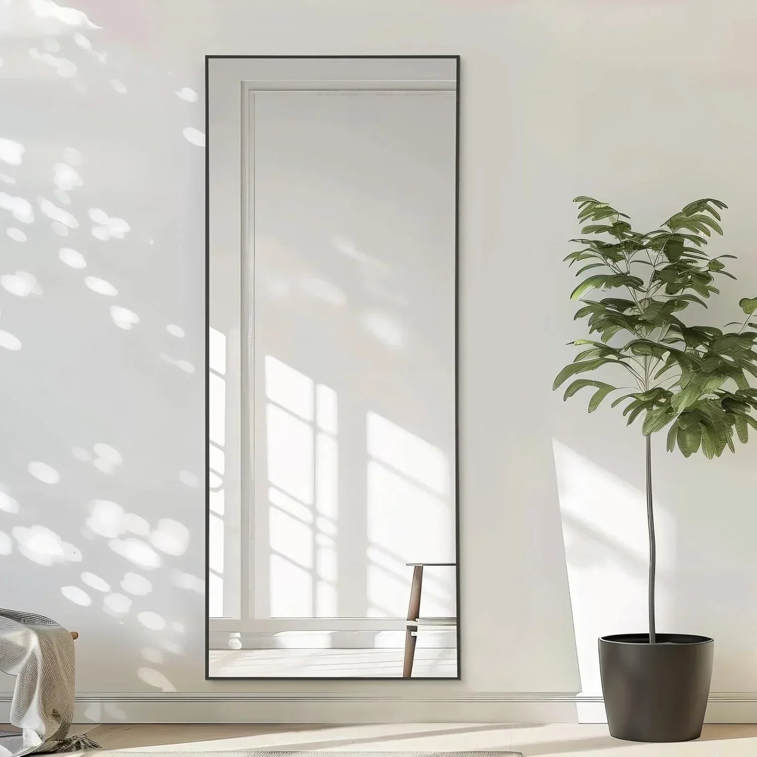 MELOMOIR Oversized Floor Mirror Freestanding, Full Length Mirror for Bedroom Living Room Dressing Room Gym Yoga Hair Salon, Black Rectangular Mirror Full Length with Shatterproof Tempered Glassor Freestanding