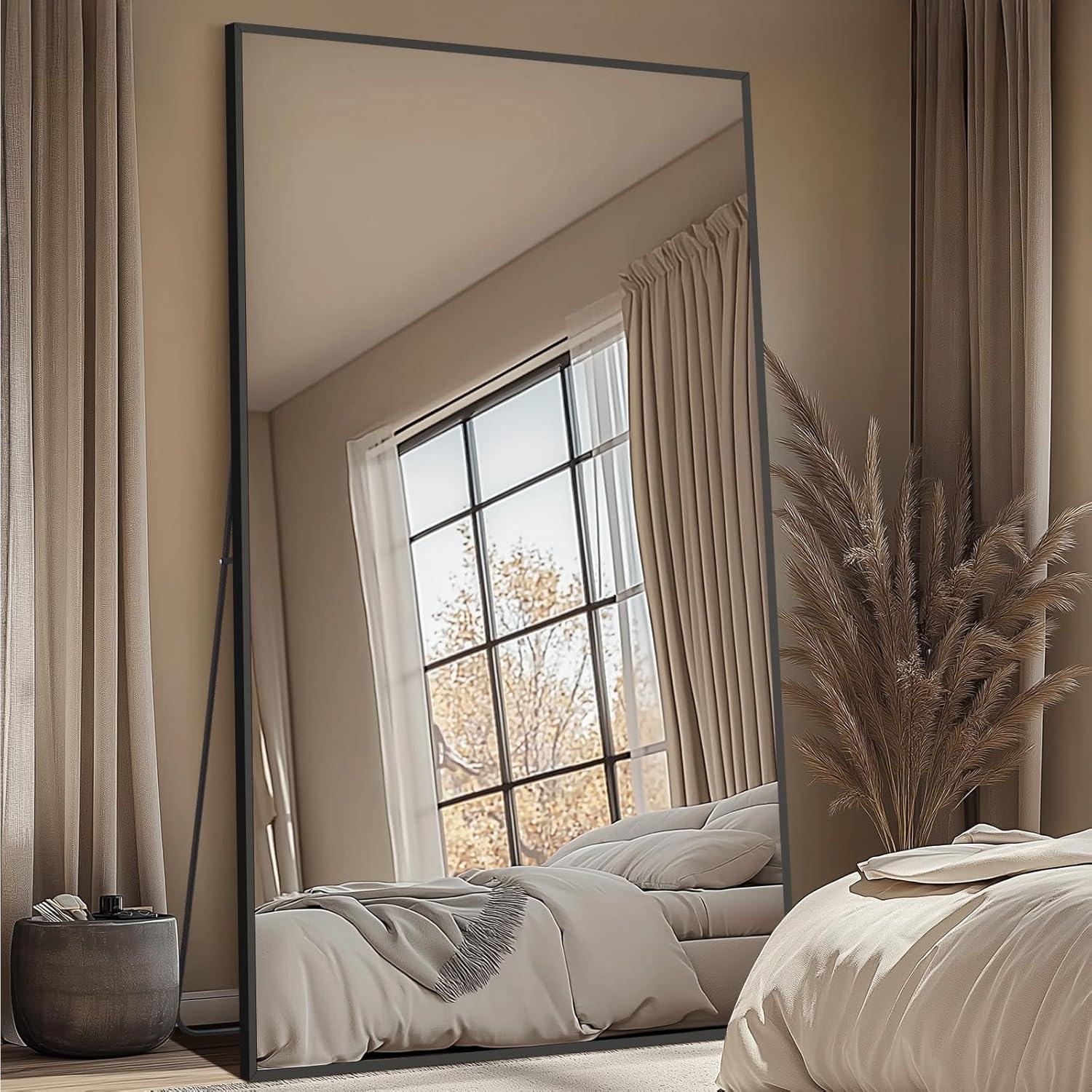 MELOMOIR Oversized Floor Mirror Freestanding, Full Length Mirror for Bedroom Living Room Dressing Room Gym Yoga Hair Salon, Black Rectangular Mirror Full Length with Shatterproof Tempered Glassor Freestanding